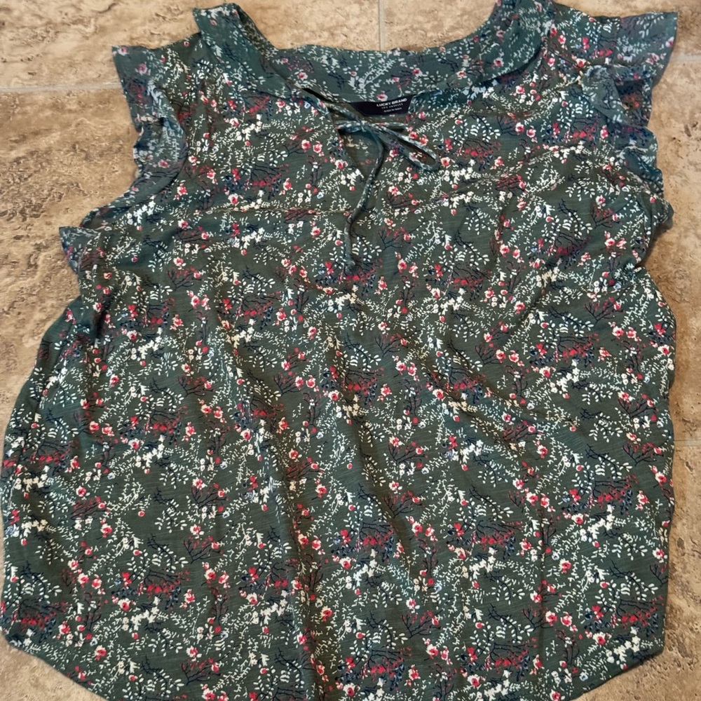 Lucky Brand Floral Top - Green and Red